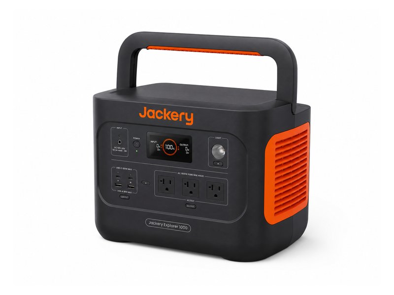 Jackery Explorer 1000 v2 portable power station — compact black body with orange handle